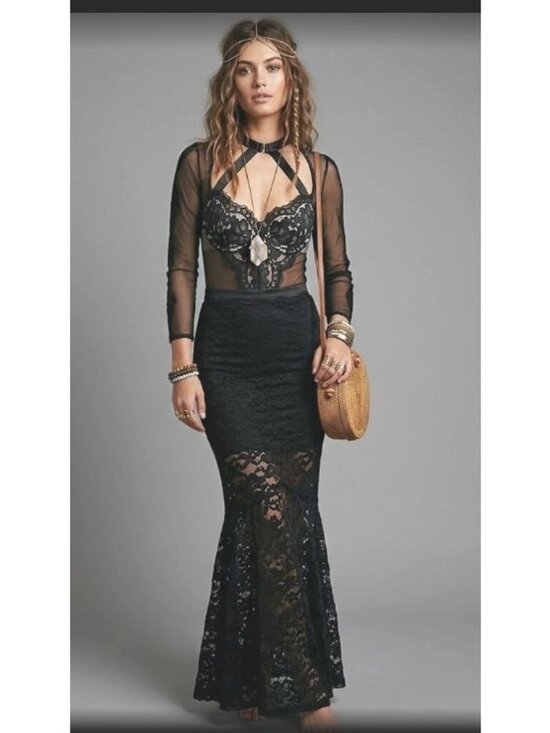 Victoria's Secret Tops - Victoria's Secret Sexy Black Sheer Size 34C Festival boho Sleeve Bodysuit Women'